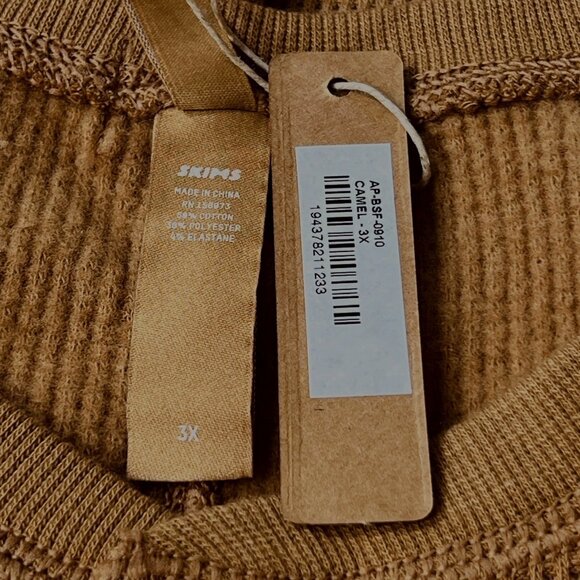 SKIMS Waffle Knit Onesie Long John Pajamas Camel 3X - Picture 8 of 11